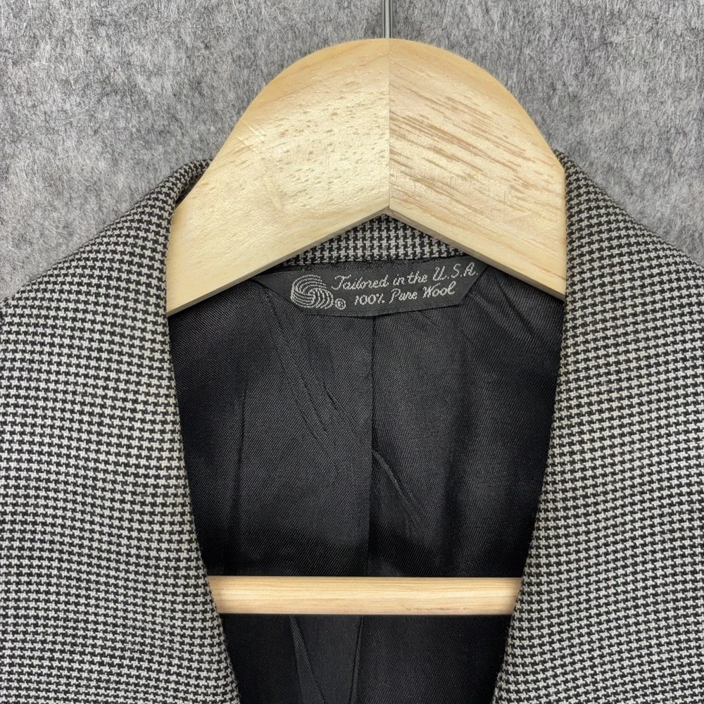 Vintage Christian Dior Double Breasted Blazer 40R Houndstooth Wool Shoulder Pads